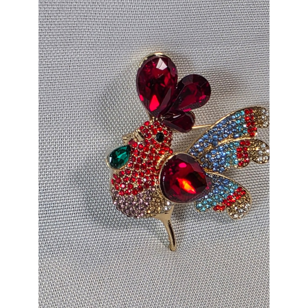 Vintage Style Colorful Crystal Rooster‎ Bird Brooch Gold Tone Rhinestone Pin